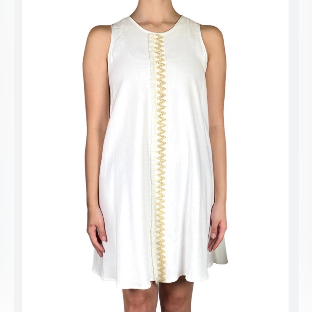 Jazmin Chebar Off White Dress with Gold Accent Women's Dress | Sz 2 - Picture 5 of 6
